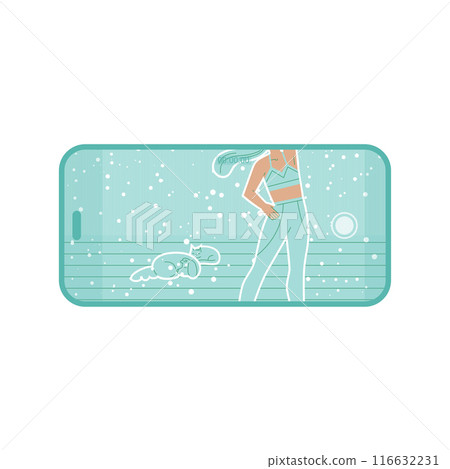 Screen of smartphone with woman doing sport exercises, vlog recording 116632231