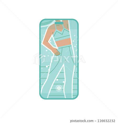 Screen of smartphone with woman doing sport exercises, vlog recording 116632232