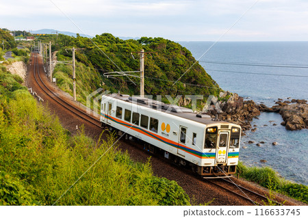 Hisatsu Orange Railway HSOR-100 type train running along the coast Hisatsu Orange Railway HSOR-100 type train running along the coast 116633745