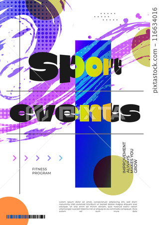 Abstract Art Poster with Colorful Brush Texture and Halftone Effect. Template Design for Poster, Flyer or Cover. Sport Poster Design Template Abstract Art Poster with Colorful Brush Texture and Halftone Effect. Template Design for Poster, Flyer or Cover. Sport Poster Design Template 116634016