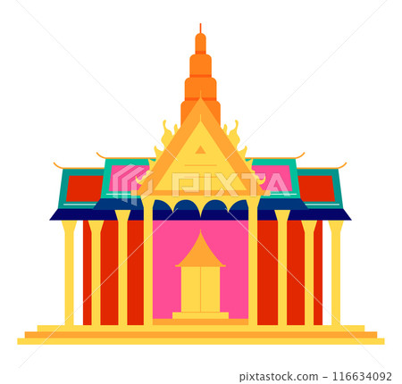 Thai temple with pagoda - modern flat design style single isolated image Thai temple with pagoda - modern flat design style single isolated image 116634092