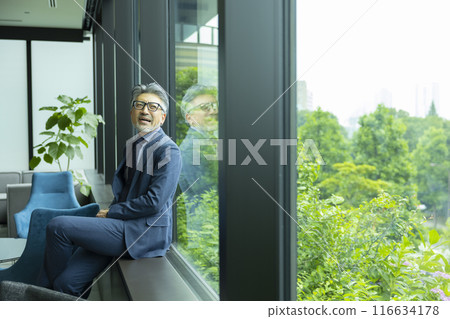 Gray-haired businessman by the window 116634178