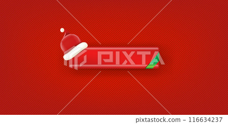 Blank red christmas banner with button and santa hat isolated on red background. Vector horizontal Christmas greeting card, poster and label design template. Christmas social media post template Blank red christmas banner with button and santa hat isolated on red background. Vector horizontal Christmas greeting card, poster and label design template. Christmas social media post template 116634237
