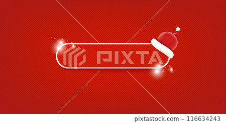 Blank red christmas banner with button and santa hat isolated on red background. Vector horizontal Christmas greeting card, poster and label design template. Christmas social media post template Blank red christmas banner with button and santa hat isolated on red background. Vector horizontal Christmas greeting card, poster and label design template. Christmas social media post template 116634243