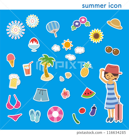 Summer icon set stickers Summer icon set stickers 116634285