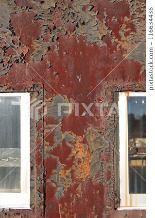 The former Aikoku Station is now an abandoned railway station. The rusted exterior window of the abandoned Yo4353 conductor's car 2 The former Aikoku Station is now an abandoned railway station. The rusted exterior window of the abandoned Yo4353 conductor's car 2 116634436