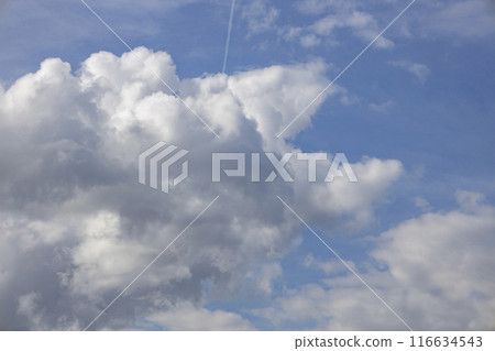 A beautiful clouds against the blue sky background. Clouds in the sky.  Beautiful natural pattern in the sky. 116634543