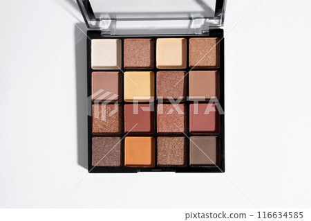Beauty product cosmetic powder for make up eye. Eyeshadows palette as close up texture background. Top view Beauty product cosmetic powder for make up eye. Eyeshadows palette as close up texture background. Top view 116634585