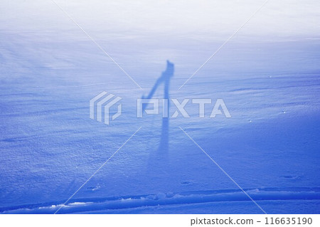 冬季鳥海山雪原上行走的登山者的影子 冬季鳥海山雪原上行走的登山者的影子 116635190