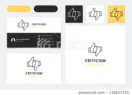 Criticism logo concept featuring hand gesturing thumbs up and thumbs down 116635740