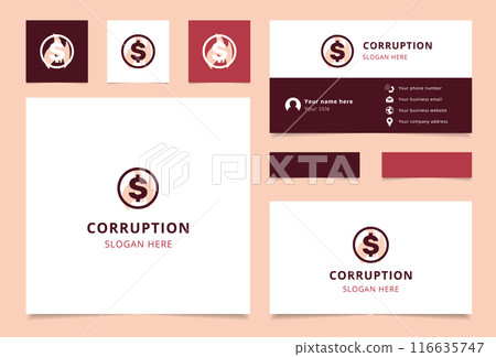Corruption logo concept featuring dollar sign burning in flames 116635747