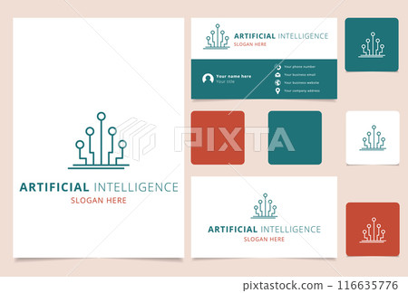 Artificial intelligence logo concept featuring interconnected nodes representing machine learning 116635776