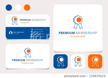 Premium membership business card template featuring a ribbon award logo 116635824