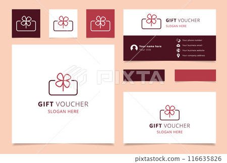 Gift voucher logo concept featuring a clover growing from a gift box 116635826
