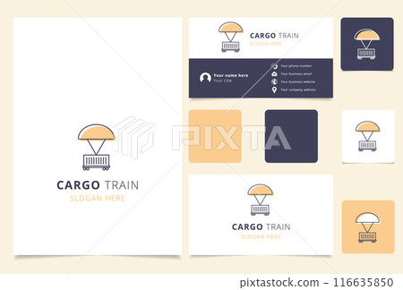 Cargo train logo concept featuring a freight wagon protected by a parachute Cargo train logo concept featuring a freight wagon protected by a parachute 116635850