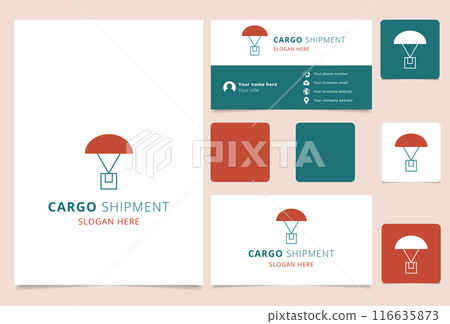 Logo concept showing a package being delivered by parachute Logo concept showing a package being delivered by parachute 116635873
