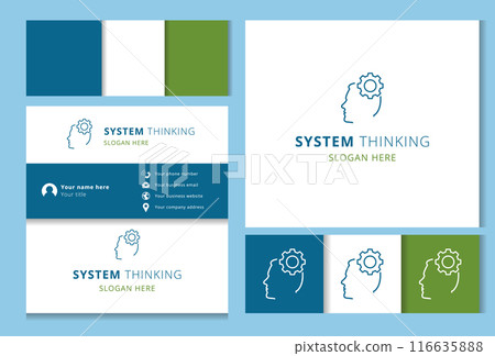 Business card template featuring a head with gear logo representing system thinking Business card template featuring a head with gear logo representing system thinking 116635888
