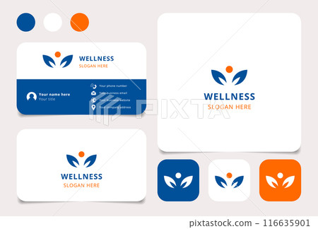 Wellness logo concept featuring human silhouette surrounded by leaves 116635901