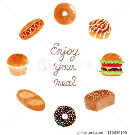 Enjoy your meal Various American breads in a circle frame material Enjoy your meal Various American breads in a circle frame material 116636199