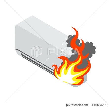 Air conditioner on fire isometric Air conditioner on fire isometric 116636358