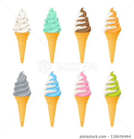 Cone soft serve ice cream variation set 116636464
