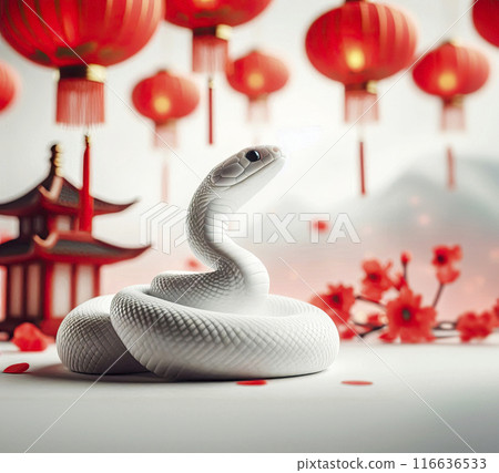 The symbol of the new year 2025 is a white snake on a red background, Chinese New Year 116636533