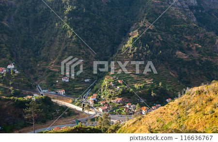 Mountain landscape of Madeira Island with small village 116636767