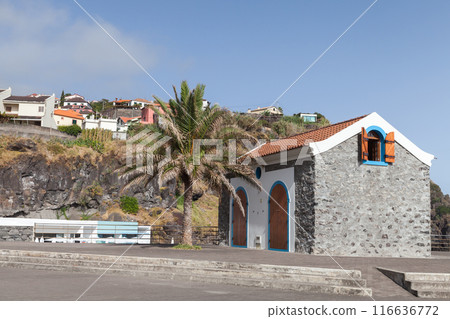 Coastal landscape of Madeira island, Portugal. Dock house Coastal landscape of Madeira island, Portugal. Dock house 116636772