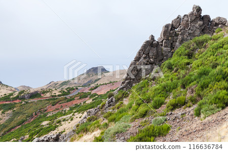 Landscape with rocks at Pico do Arieiro on a sunny summer day 116636784