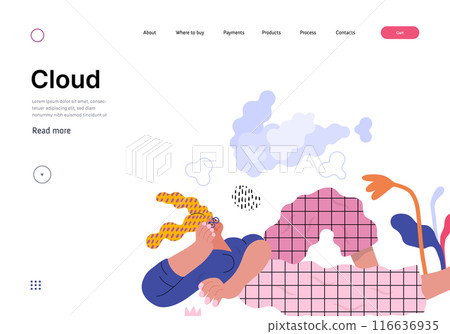 Life Unframed: Cloud dreamer -modern flat vector concept illustration of a girl watching clouds. Metaphor of unpredictability, imagination, whimsy, cycle of existence, play, growth and discovery 116636935