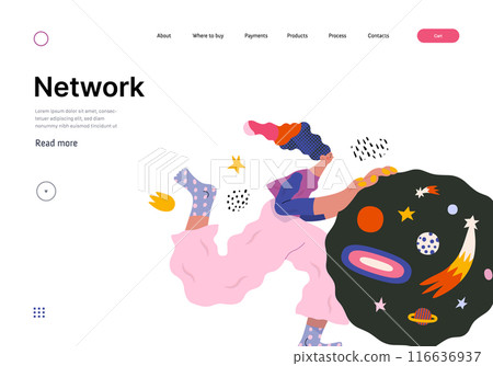 Life Unframed: Space -modern flat vector concept illustration of a encapsulated universe pusher. Metaphor of unpredictability, imagination, whimsy, cycle of existence, play, growth and discovery 116636937