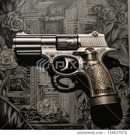Vintage style illustration of a pistol 116637078