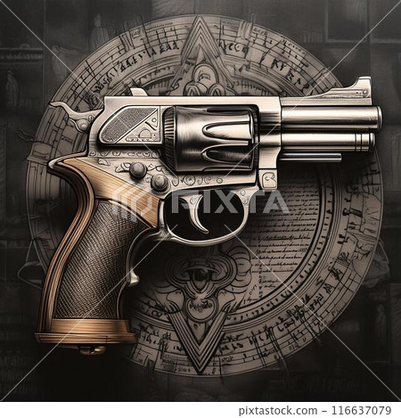 Vintage style illustration of a pistol 116637079