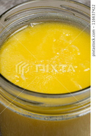 Ghee Butter. Healthy Clarified Butter, Close-Up. Ghee Butter. Healthy Clarified Butter, Close-Up. 116637422