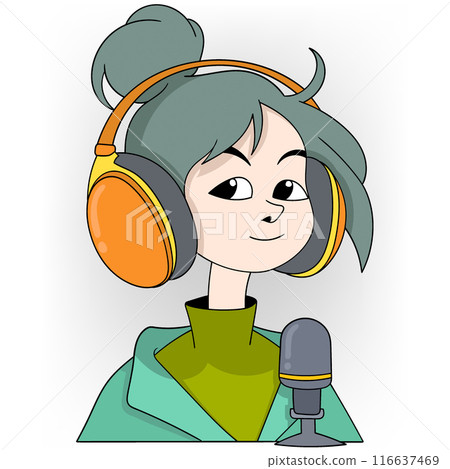 Music Listener with Headphones and Microphone Illustration 116637469