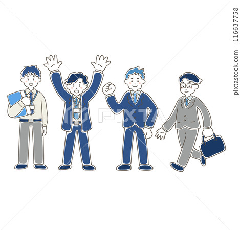 一個商務人士[男性]在四個人旁邊排隊的鬆散插圖 116637758