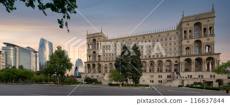 The Government House in Baku, Azerbaijan, with the city skyline in the background including JW Marriott Absheron Hotel The Government House in Baku, Azerbaijan, with the city skyline in the background including JW Marriott Absheron Hotel 116637844