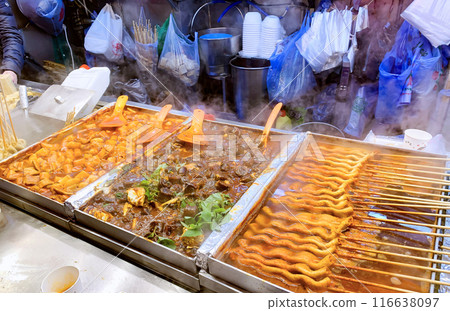 Korean Street Food At Night Market In Seoul, South Korea. 116638097