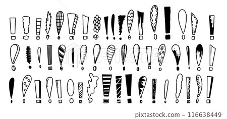 Whimsical doodle exclamation mark vector illustration set 116638449