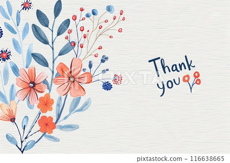 Watercolor floral thank you card with blue and orange flowers 116638665