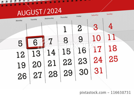 Calendar 2024, deadline, day, month, page, organizer, date, August, tuesday, number 6 116638731