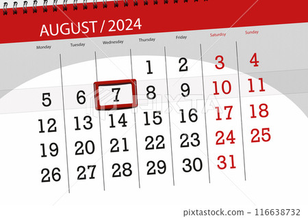 Calendar 2024, deadline, day, month, page, organizer, date, August, wednesday, number 7 116638732