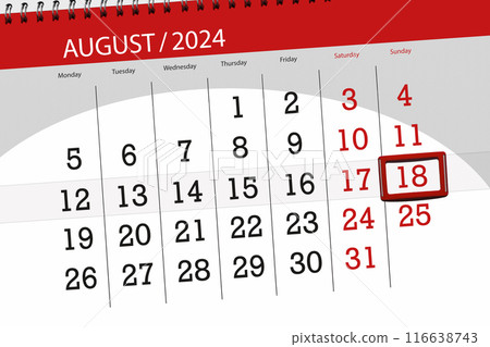 Calendar 2024, deadline, day, month, page, organizer, date, August, sunday, number 18 116638743