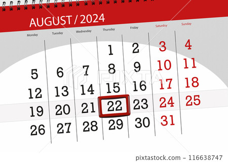 Calendar 2024, deadline, day, month, page, organizer, date, August, thursday, number 22 Calendar 2024, deadline, day, month, page, organizer, date, August, thursday, number 22 116638747