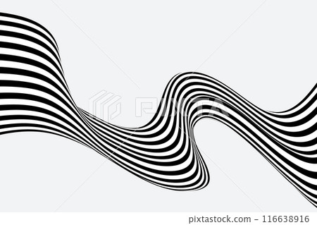 Abstract background optical illusion, black and white curves, flow, wave. 116638916
