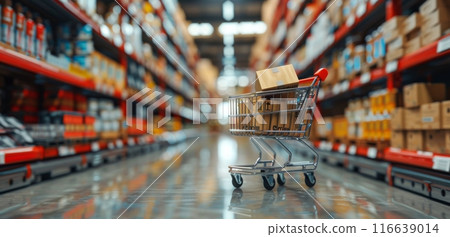 Shopping Cart On Laptop In Superstore 116639014