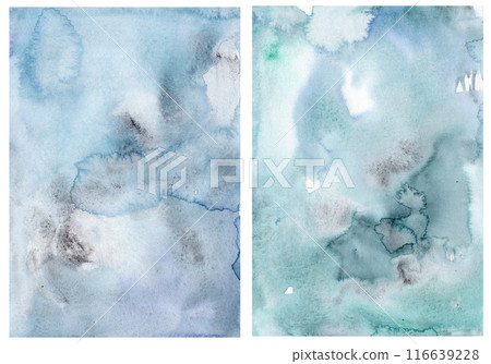 Watercolor abstract sky textures of blue, green spots and turquoise. Hand painted illustrations isolated on white background. For design, print, fabric or background. Watercolor abstract sky textures of blue, green spots and turquoise. Hand painted illustrations isolated on white background. For design, print, fabric or background. 116639228