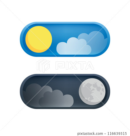 day and night button with sun and moon on cloudy sky vector illustration 116639315