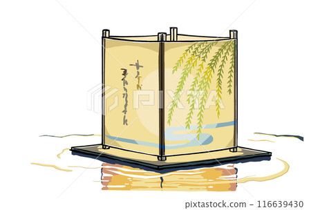 A floating lantern reflecting its light on the water surface - brush drawing and matte painting A floating lantern reflecting its light on the water surface - brush drawing and matte painting 116639430