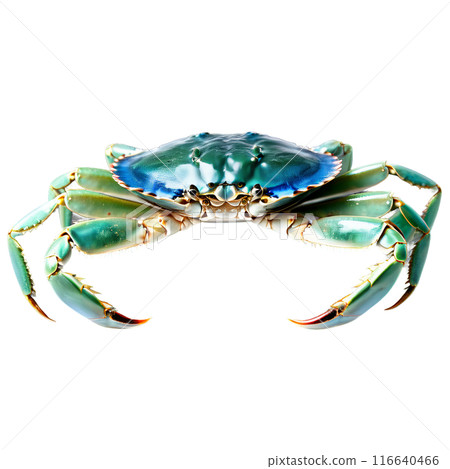 Raw blue crab whole bluish green shell captured from above Food and culinary concept 116640466